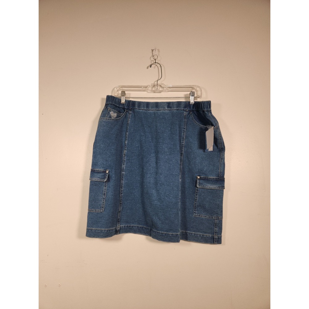 QUACKER FACTORY Denim Skort  L Blue Dream Jeannes Cargo Heart Rhinestone New